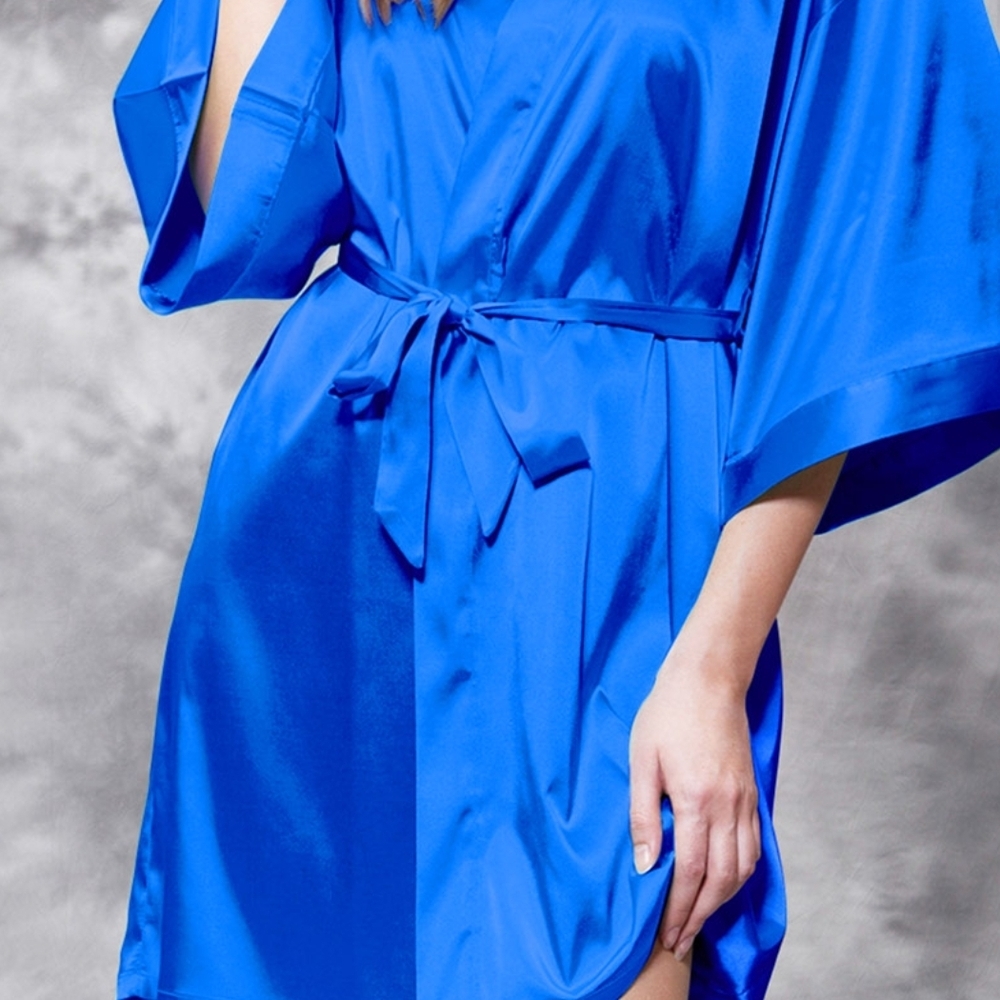 Elegant Blue Satin Kimono Robe